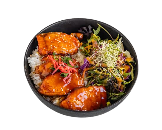 Glazed salmon rice bowl